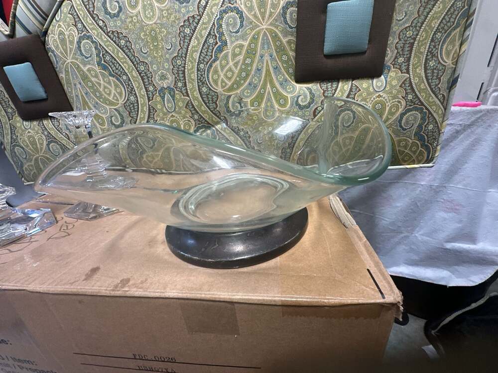 Vintage Silver Plate Base Glass Centerpiece Bowl